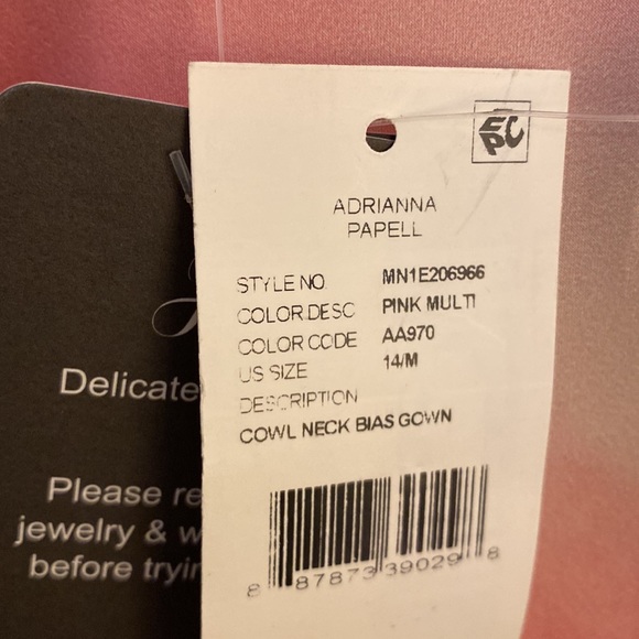 NWT Aidan by Aidan Mattock Watercolor Print Satin Gown Pink Multi - Picture 4 of 7